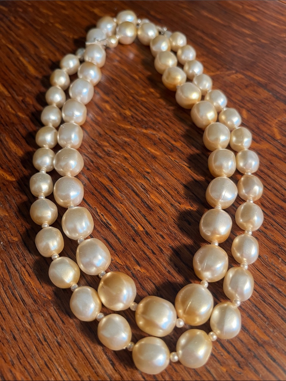 Double-Strand Golden Champagne Pearl Necklace - Women's Jewelry